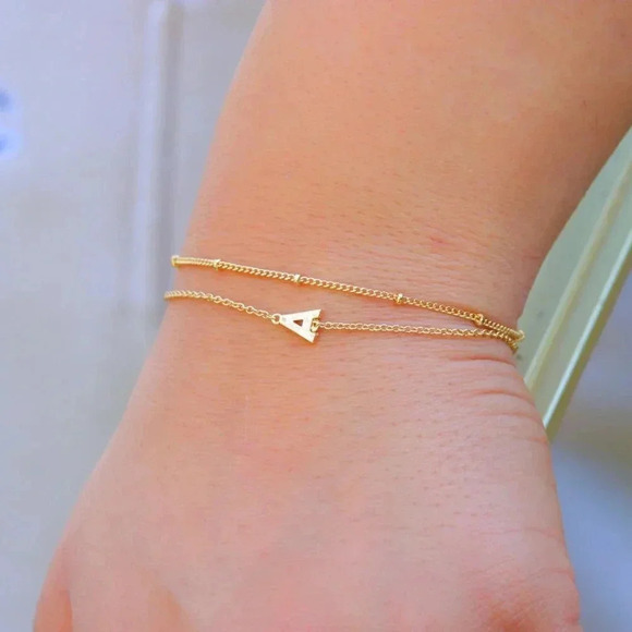 ▶ LIMITED EDITION!! Letter A-Z Initial Gold Bracelet 2 Layered Chain, ELDM22188 - Picture 14 of 16